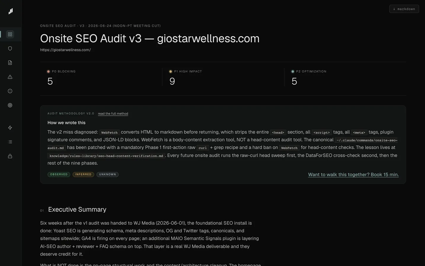 A published onsite SEO audit, live at its own url